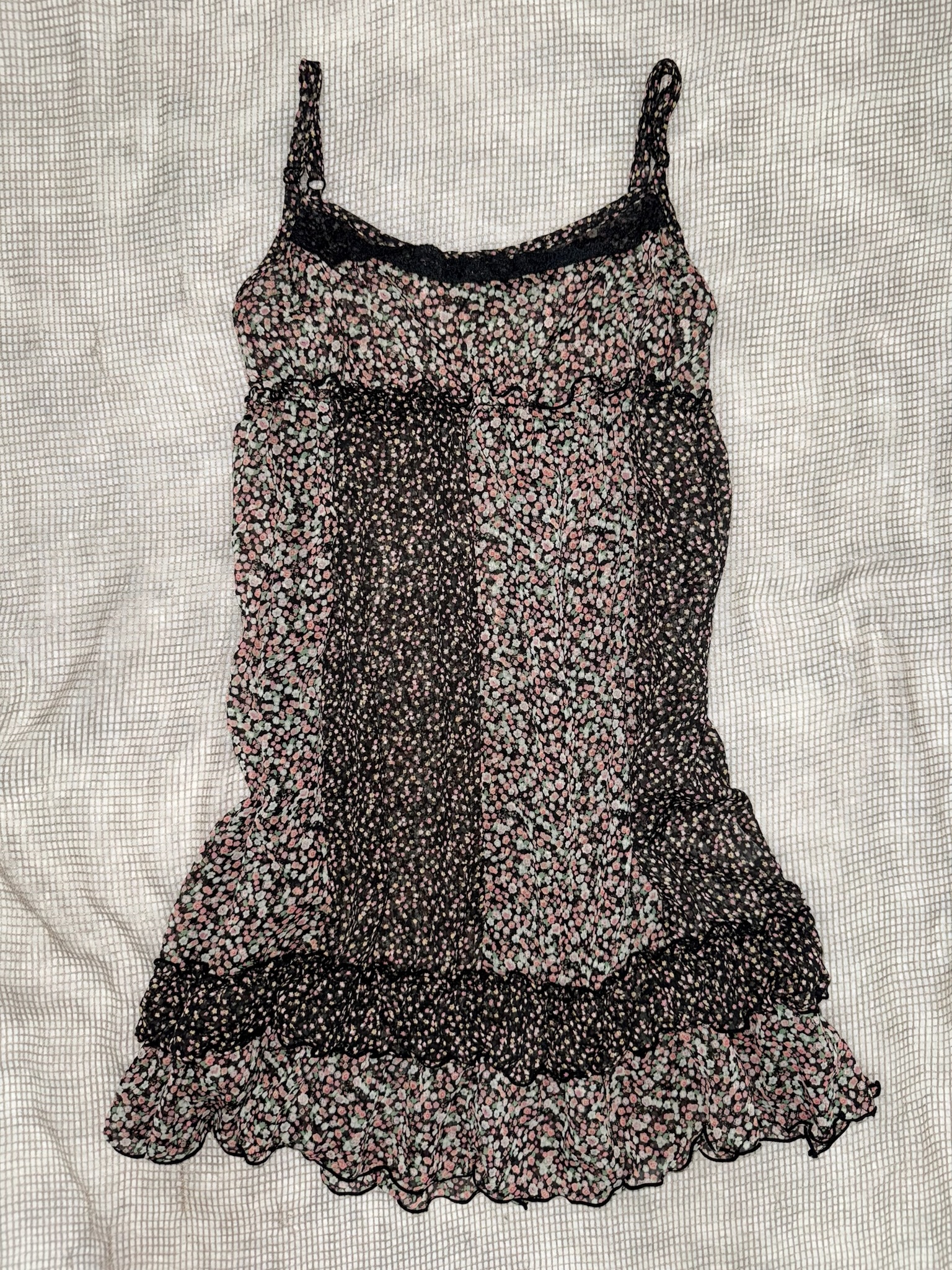 Ditsy Floral Tiered Mini Dress with Lettuce Edge