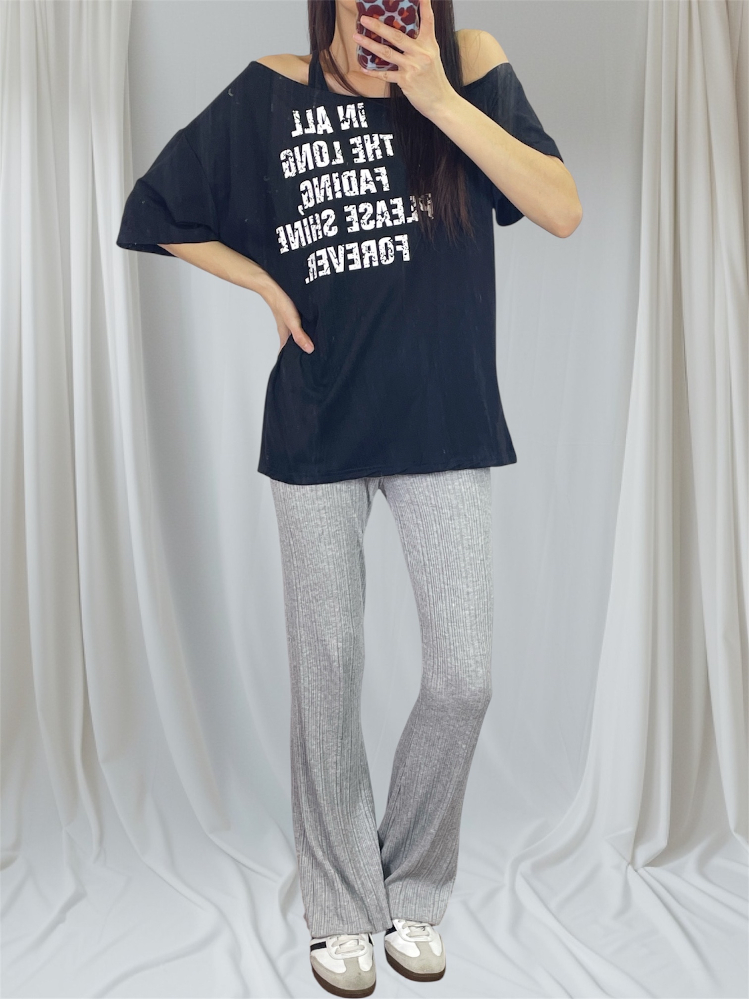 K5556 棉料印字斜膊tee