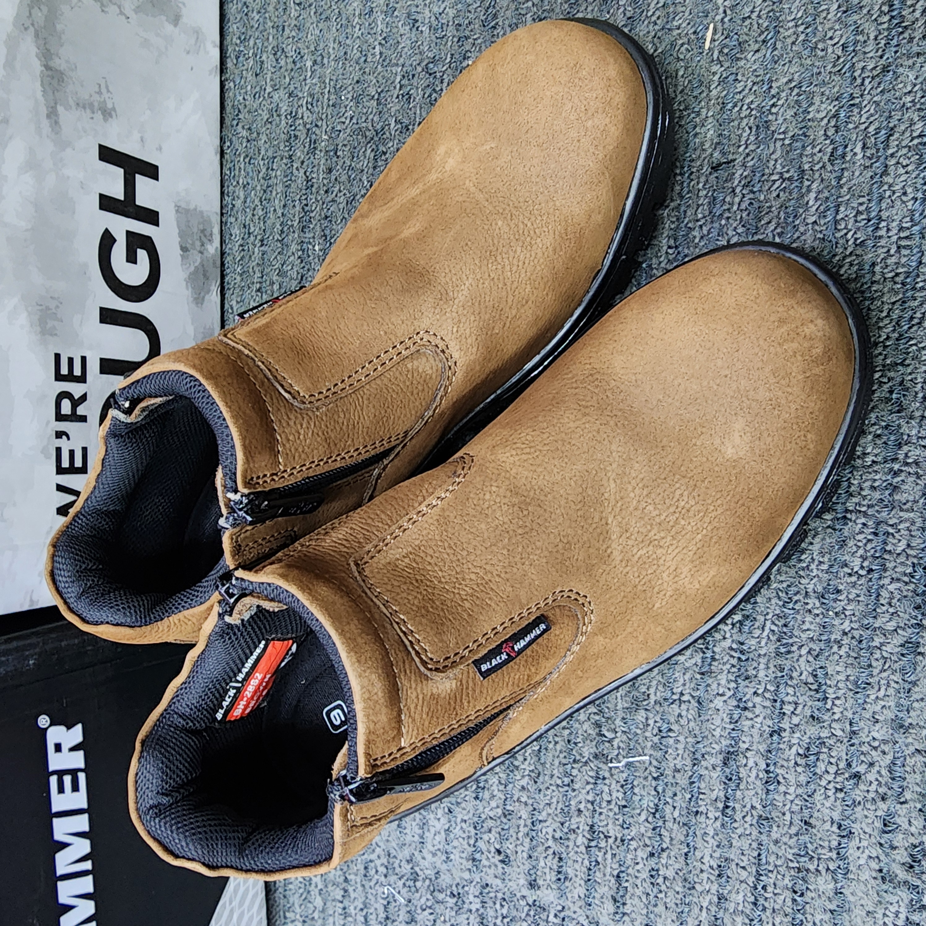 Black Hammer 2000 Series Double Zip Safety Shoes BH 2882 Boots Leather SIRIM DOSH Kasut Kasut Keselamatan