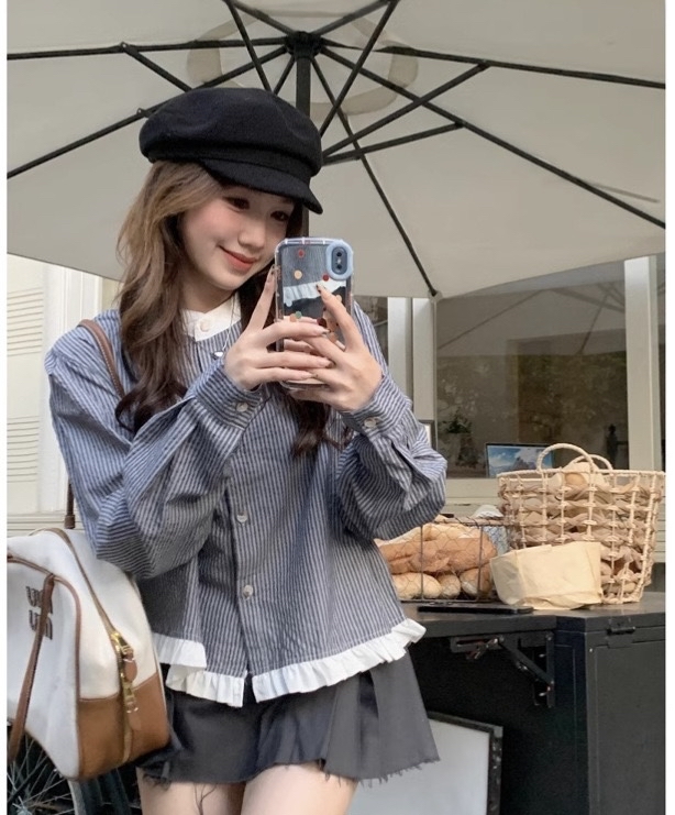 撞色气质韩系条纹衬衫