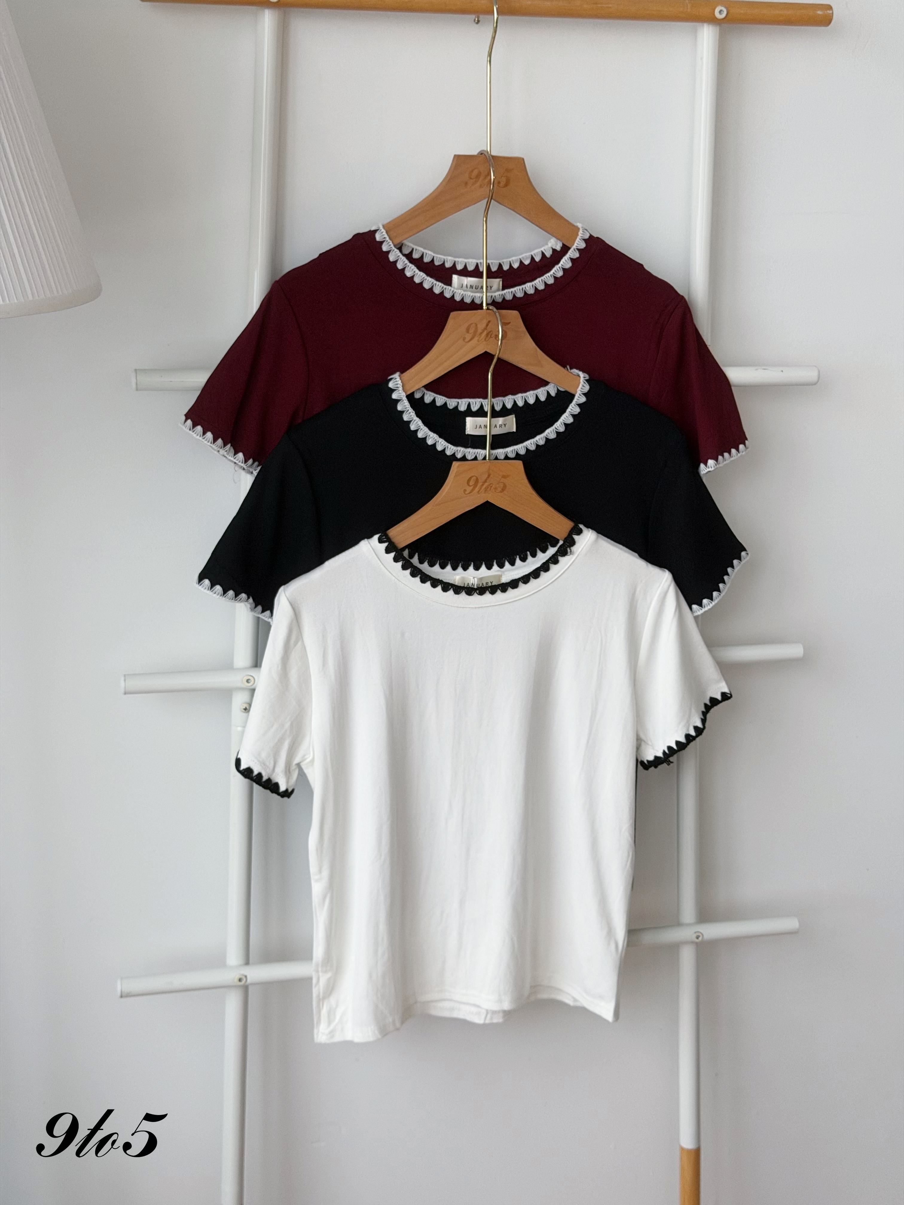 T4502 Contrast Trim Round Neck Top - 3 Colors 