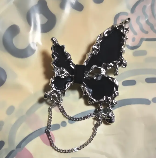 Silver and Black Trendy Butterfly Brooch
