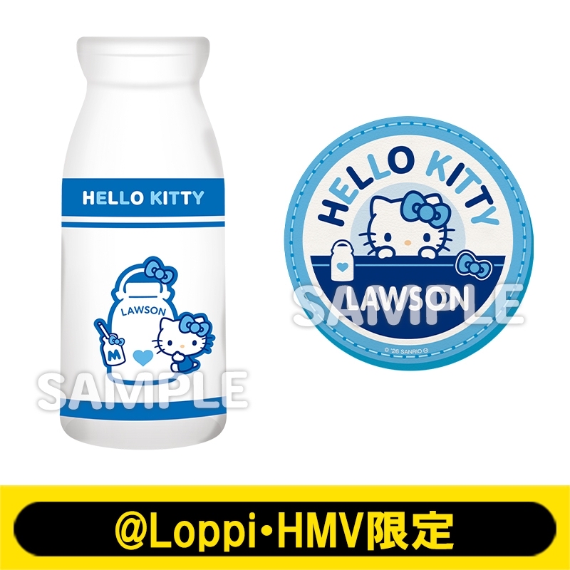 Sanrio x Lawson Milk bottle glass + coaster set (Hello Kitty) [@Loppi・HMV limited]