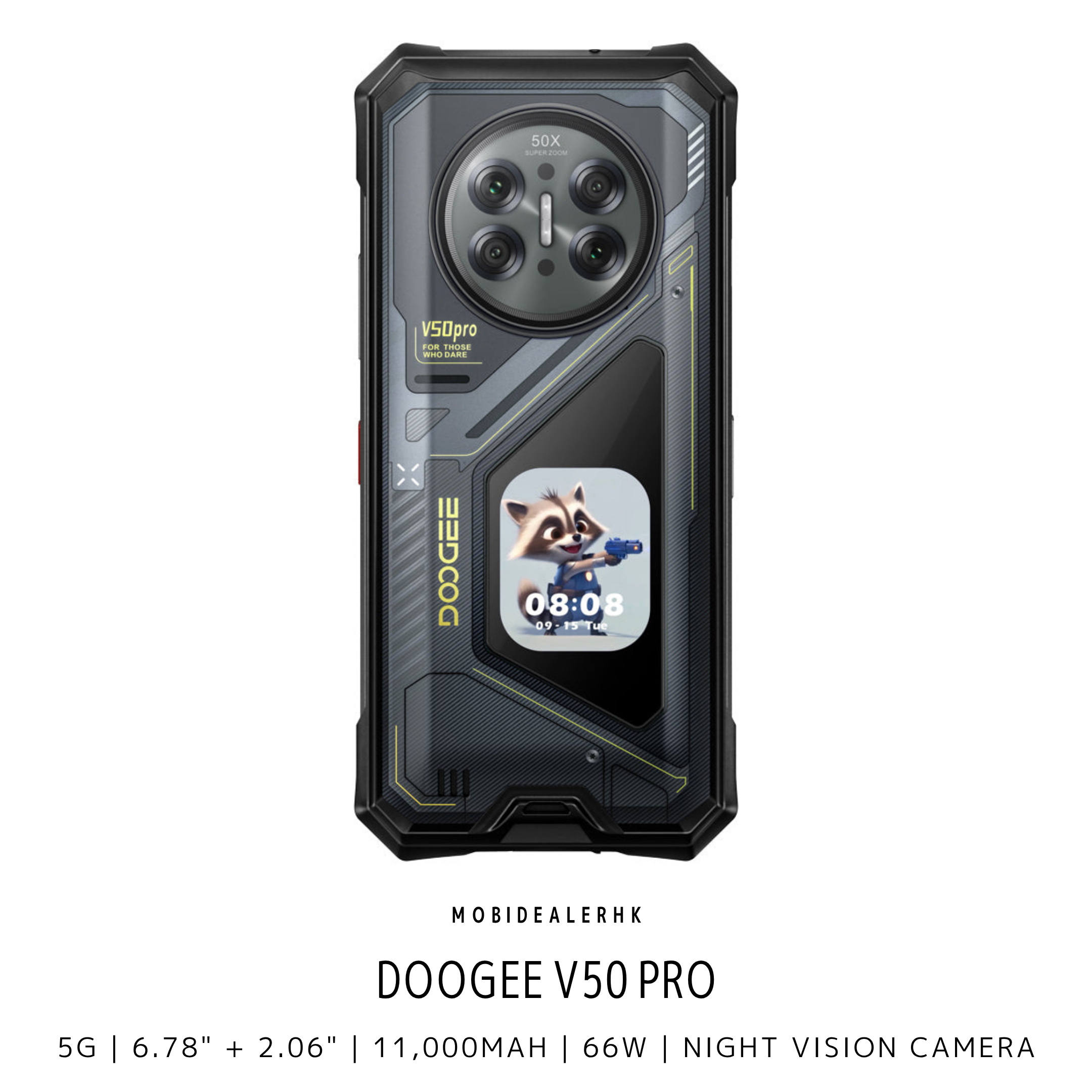 Doogee V50 Pro | 道格 V50 Pro | 5G | 三防手機 | 2.06吋副屏 | 2億像素主鏡頭 | 64MP夜視 | 11000mAh | 3咭槽