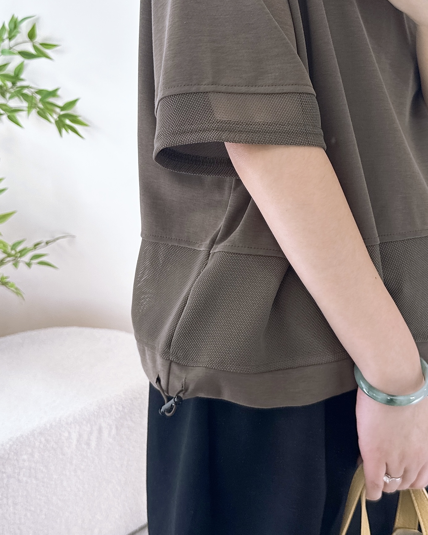 柔軟竹節棉可索繩上衣 2色