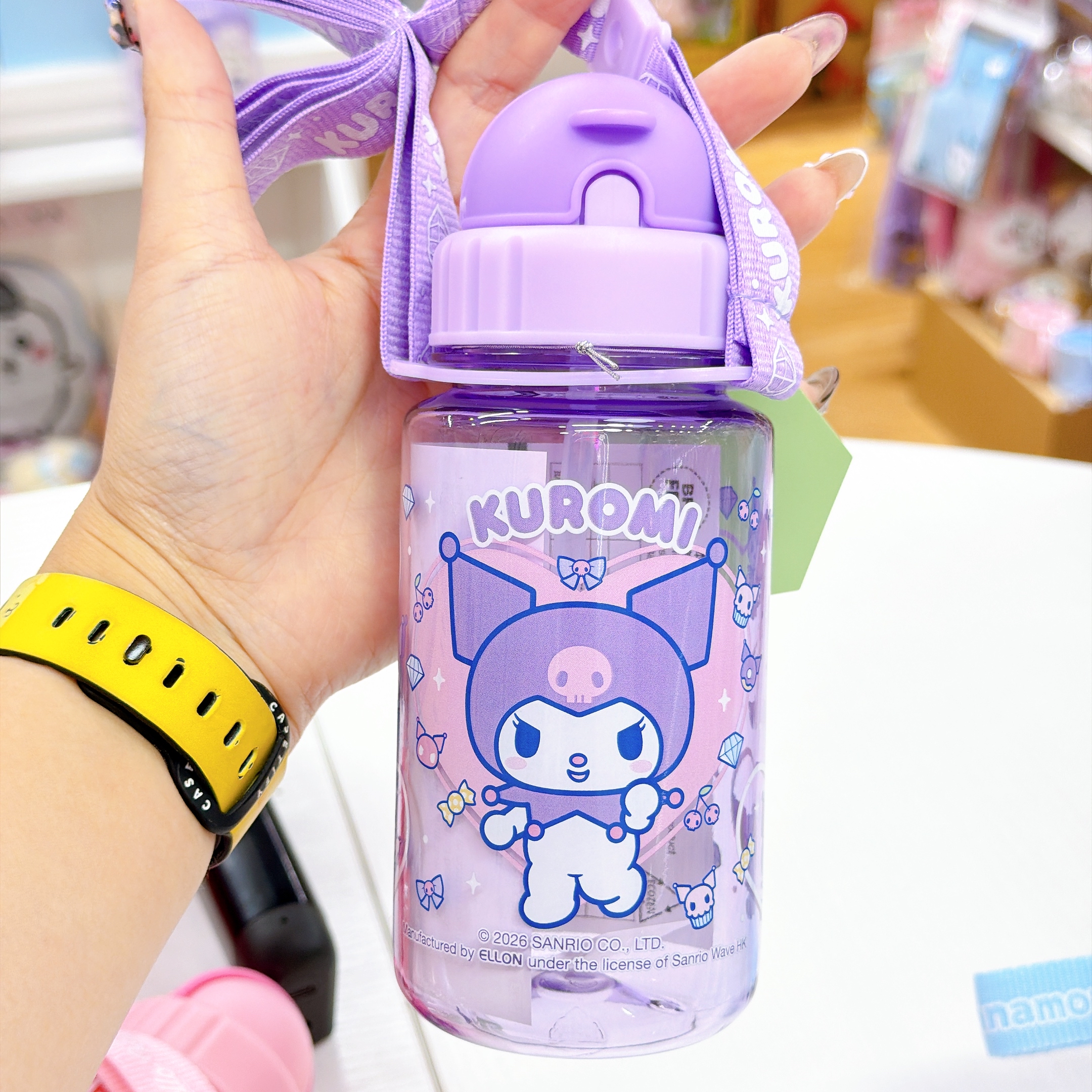 原裝行貨Sanrio Kuromi kitty cn新款350毫升水樽連飲管及斜孭繩/耐熱90度/ Bpa Bps free 