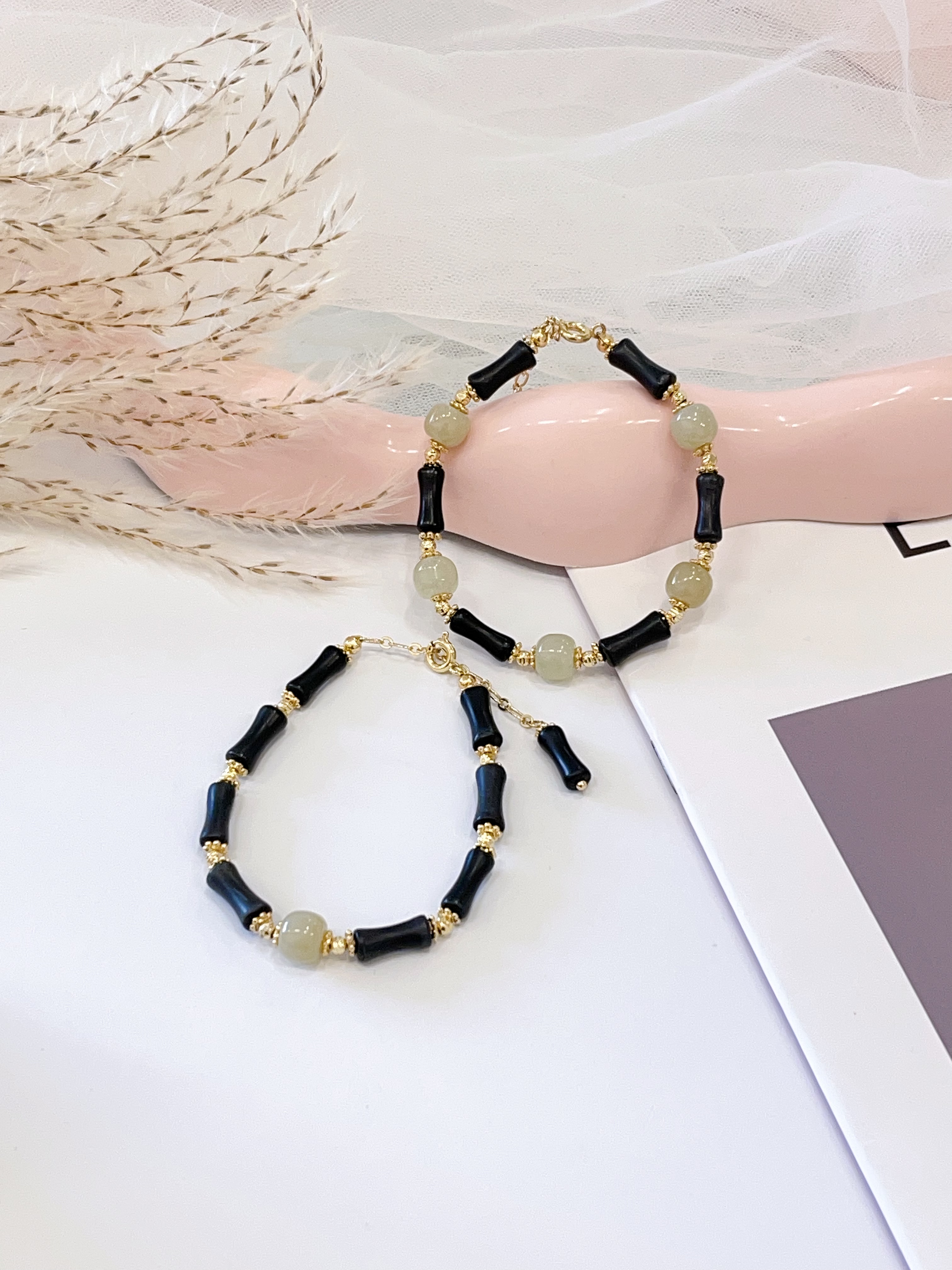 💚🎋 和田玉 × 竹节手串 Hetian Jade & Bamboo Joint Bracelet
