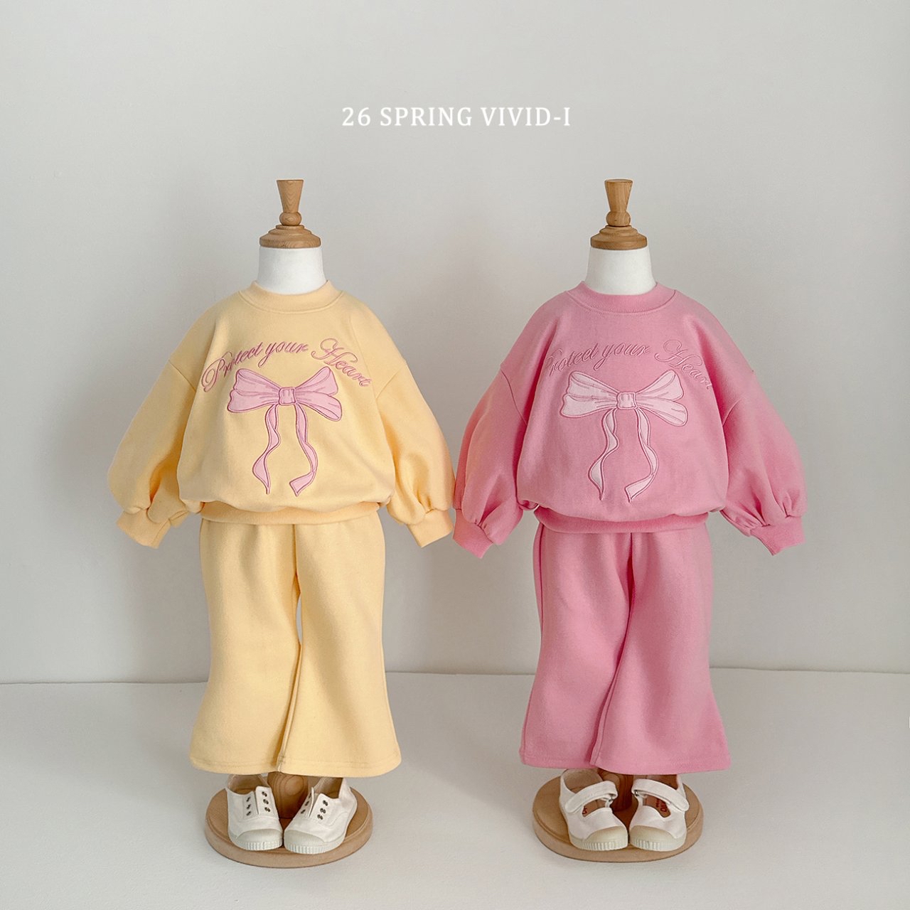 🌸預訂 韓國直送🌸🇰🇷VIVIDI四色絲帶刺繡泡泡袖喇叭褲上下套裝