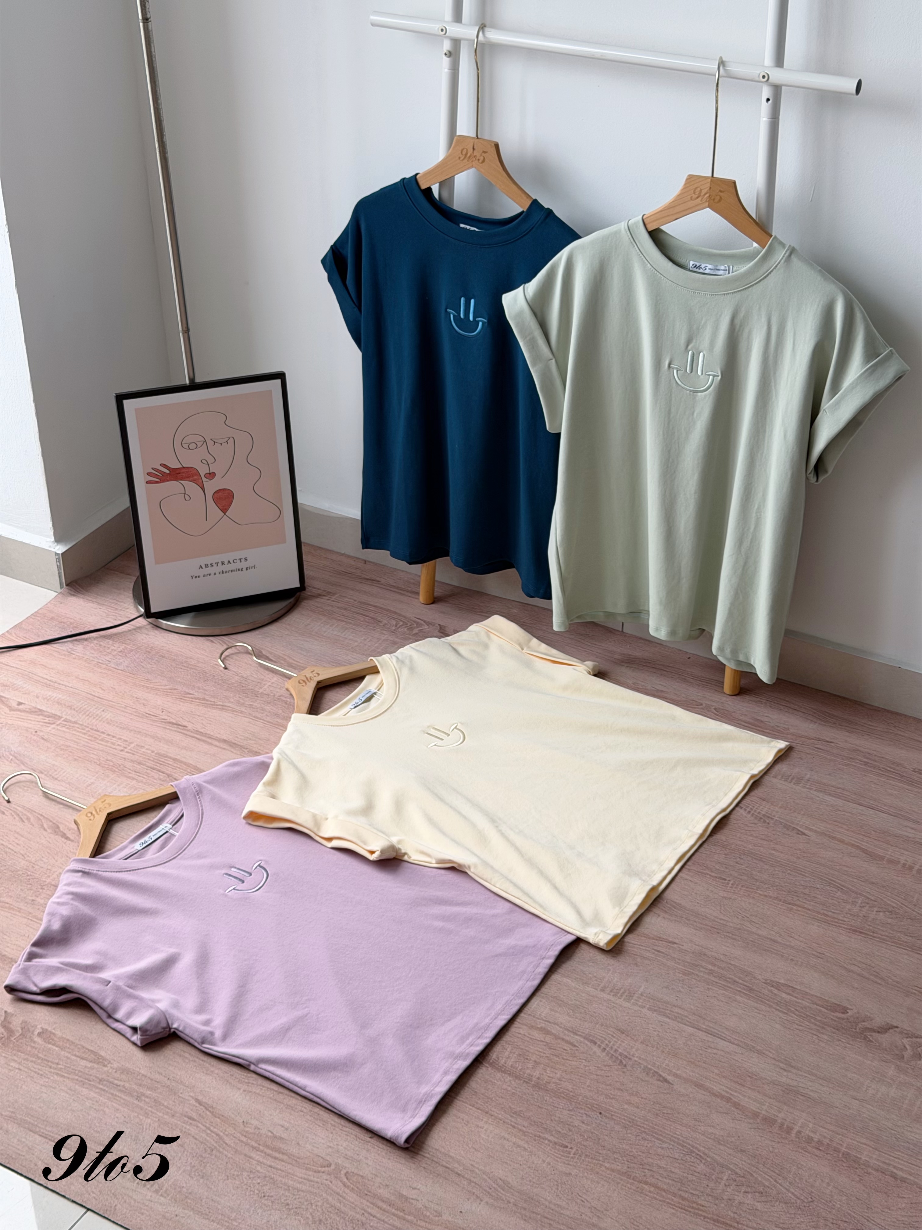 T4497 Embroidery Smile Cape Sleeve Tee - 4 Colors 