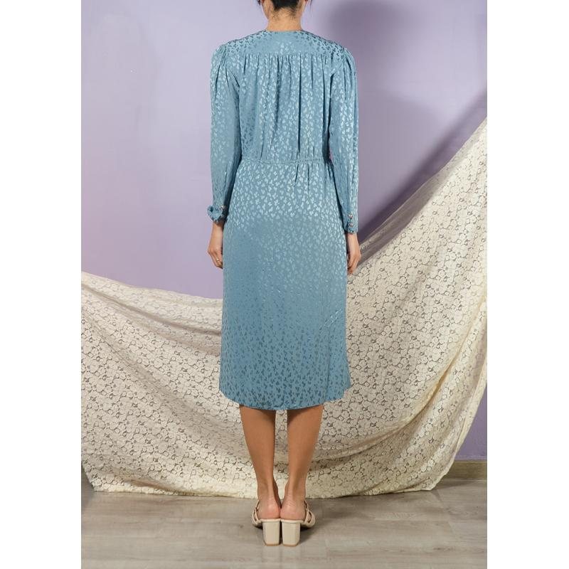 Vintage Powder Blue Satin Luxe Abstract Pattern Day Dress(MT1608-103)