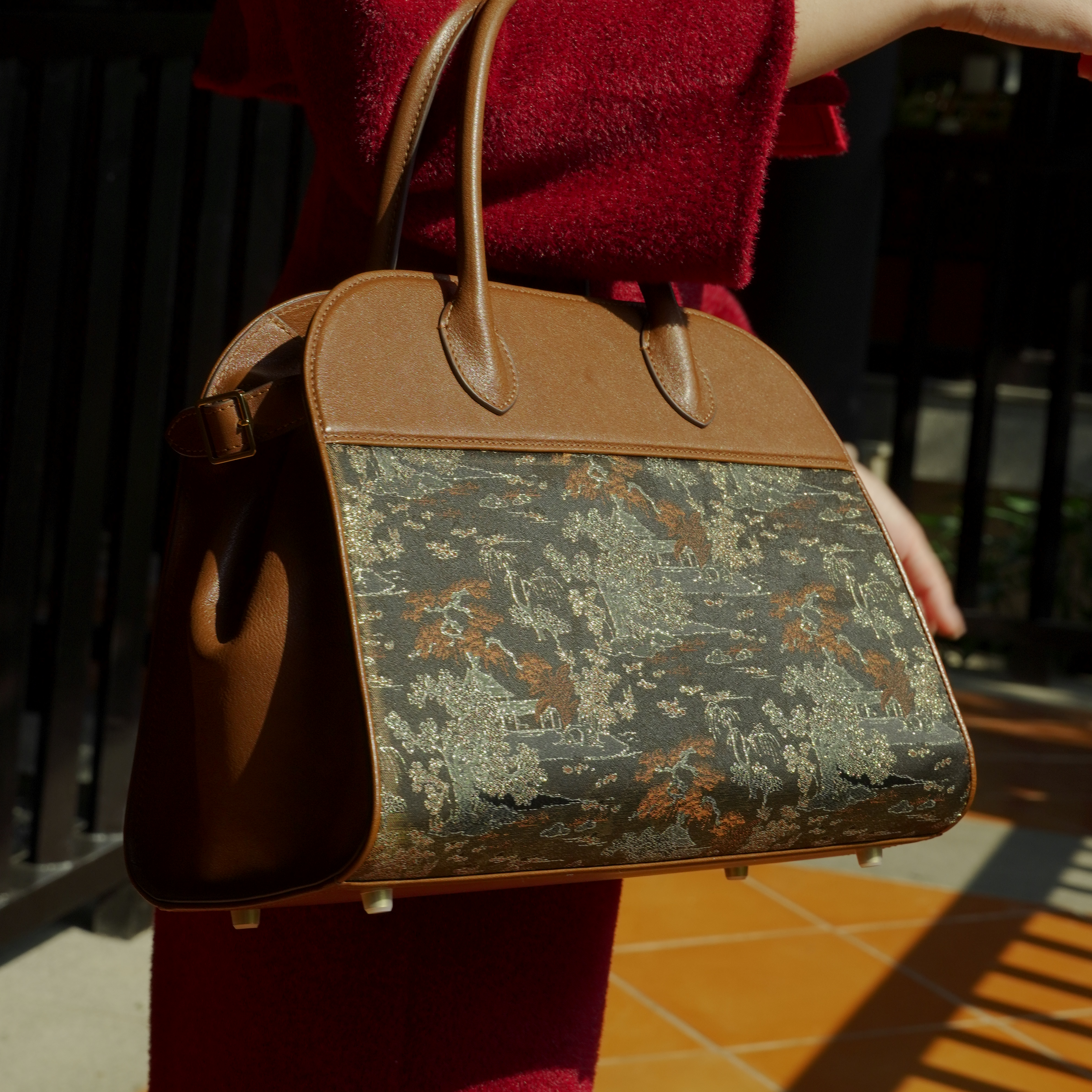 織金提花∞漢宮秋月圖紋牛皮中古手袋