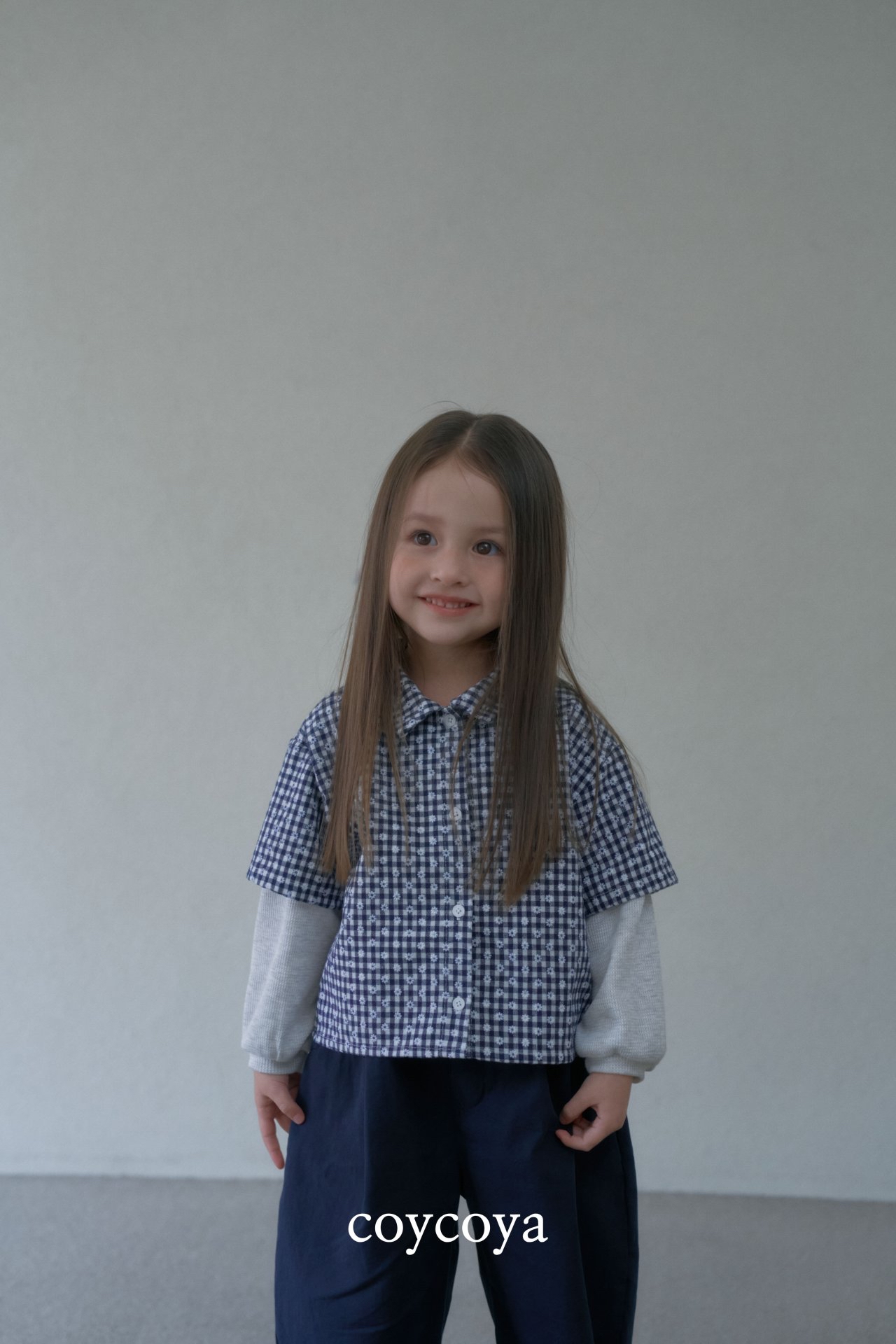 🌸預訂 韓國直送🌸🇰🇷COYCOYA兩色花花格紋假兩件寬鬆翻領長袖上衣