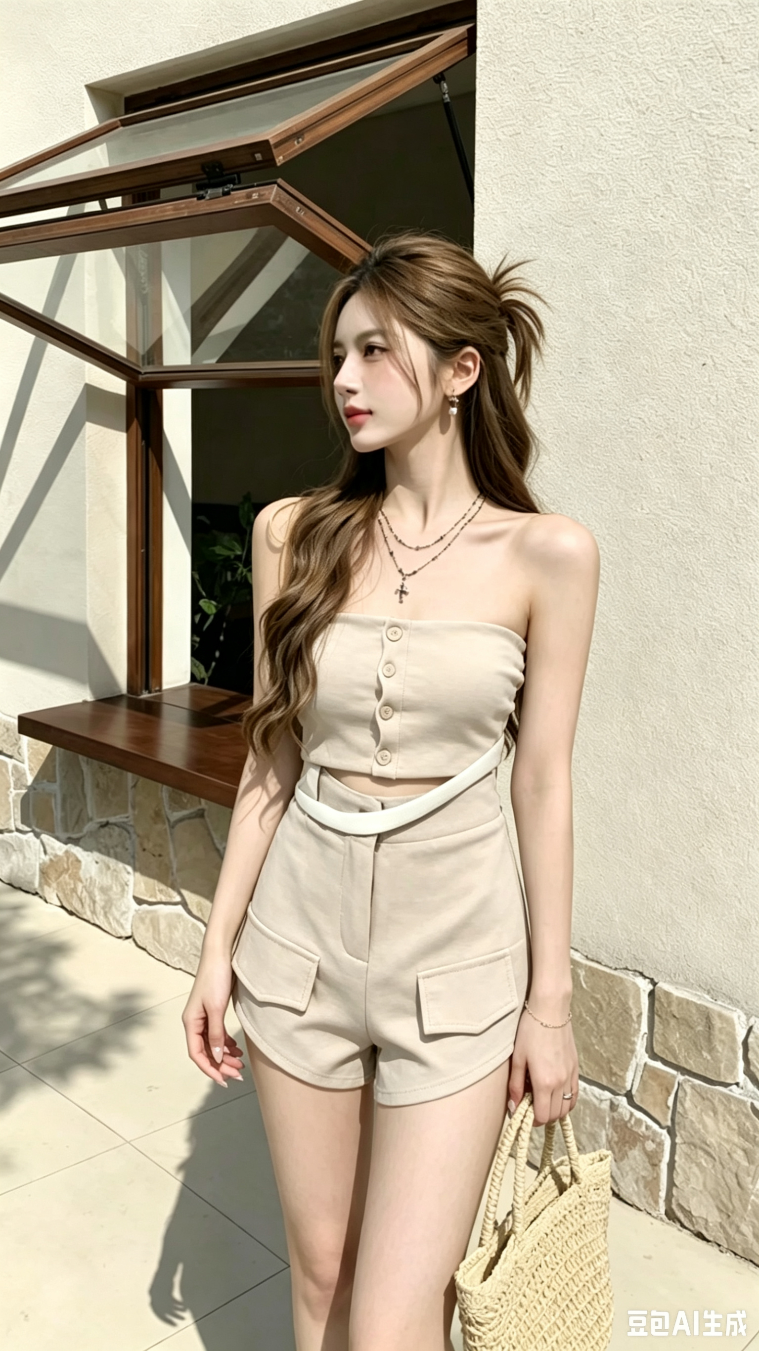 4544 「Off-duty」美式辣妹抹胸短裤套装