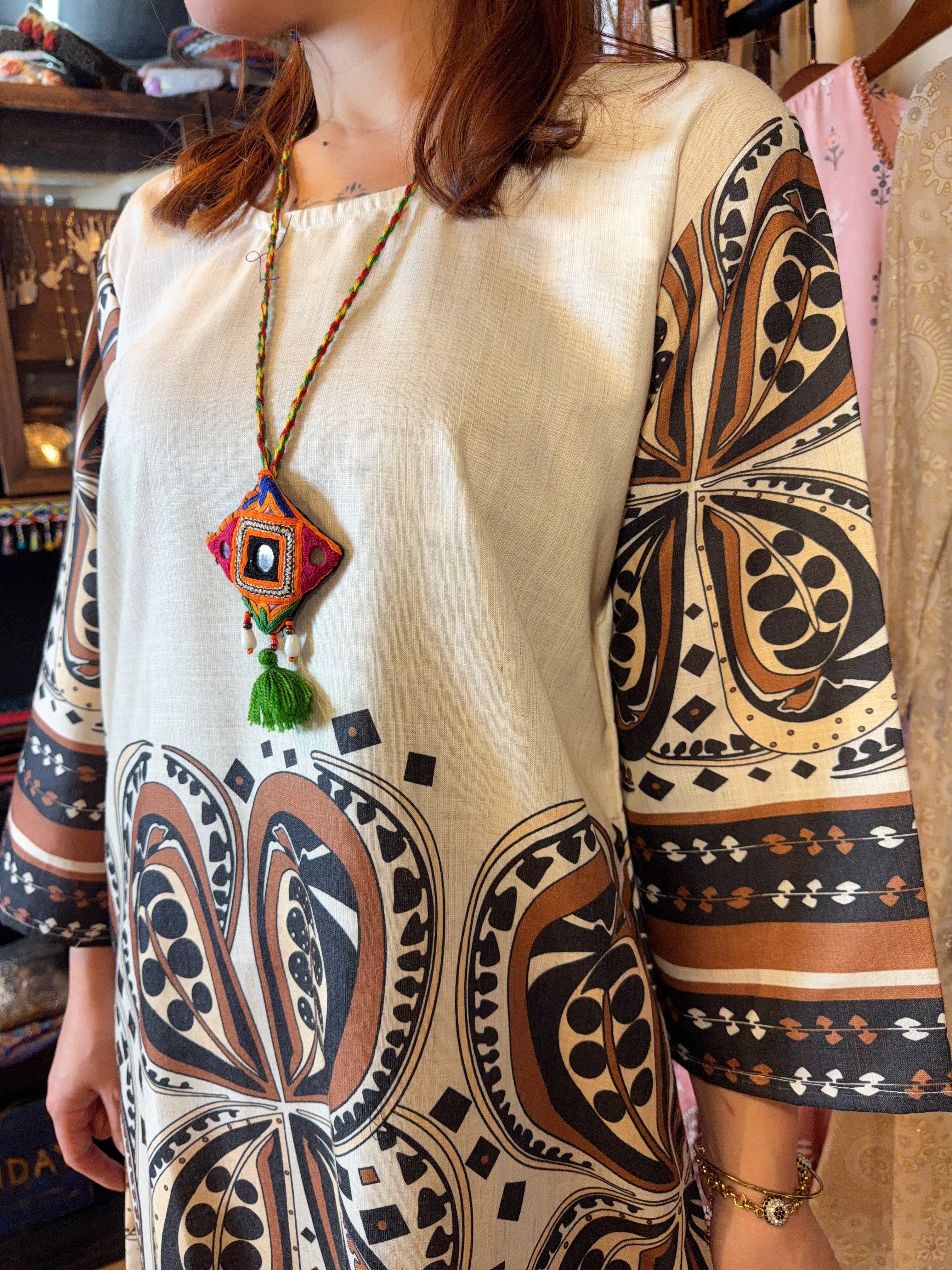 Beige with India Totem Round Neck Short OP 36" #1411