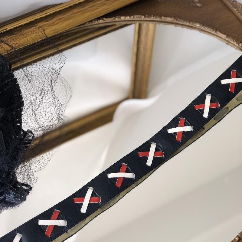 Vintage French Designer Guy Laroche Paris Blue/Red/White Cross Pattern BeltMT600