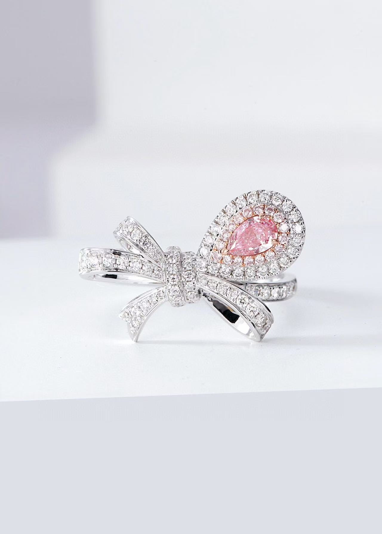 Pink Knot Diamond Ring in 18K White Gold