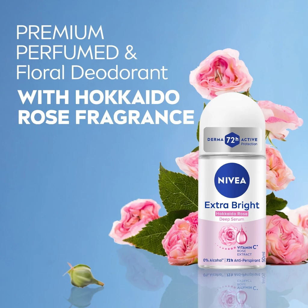 IVEA Extra Bright Deep Serum Hokkaido Rose Deodorant Roll On 50ml / Antiperspirant