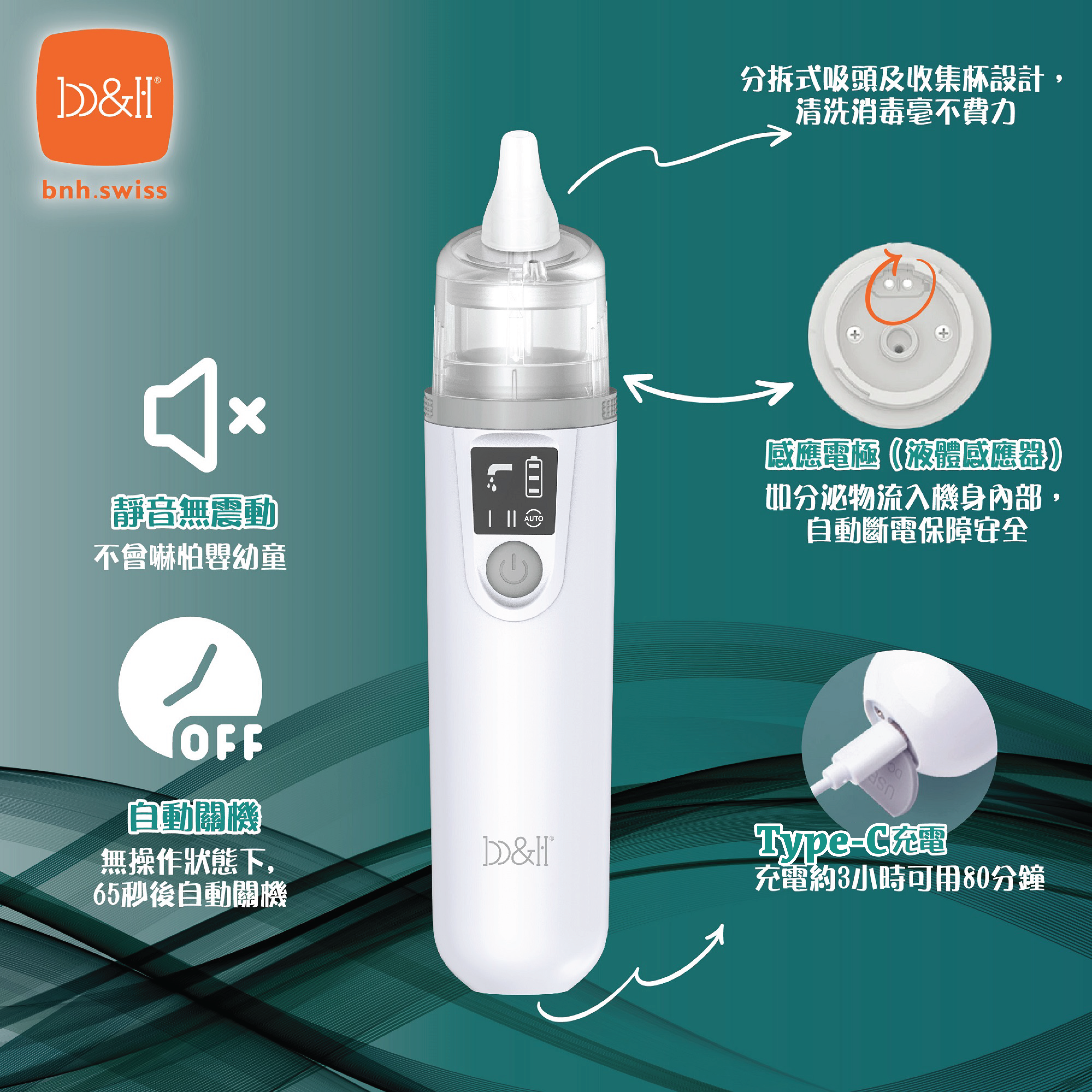 b&h 醫療級電動嬰幼兒靜音吸鼻器（升級版） (1年代理保養)