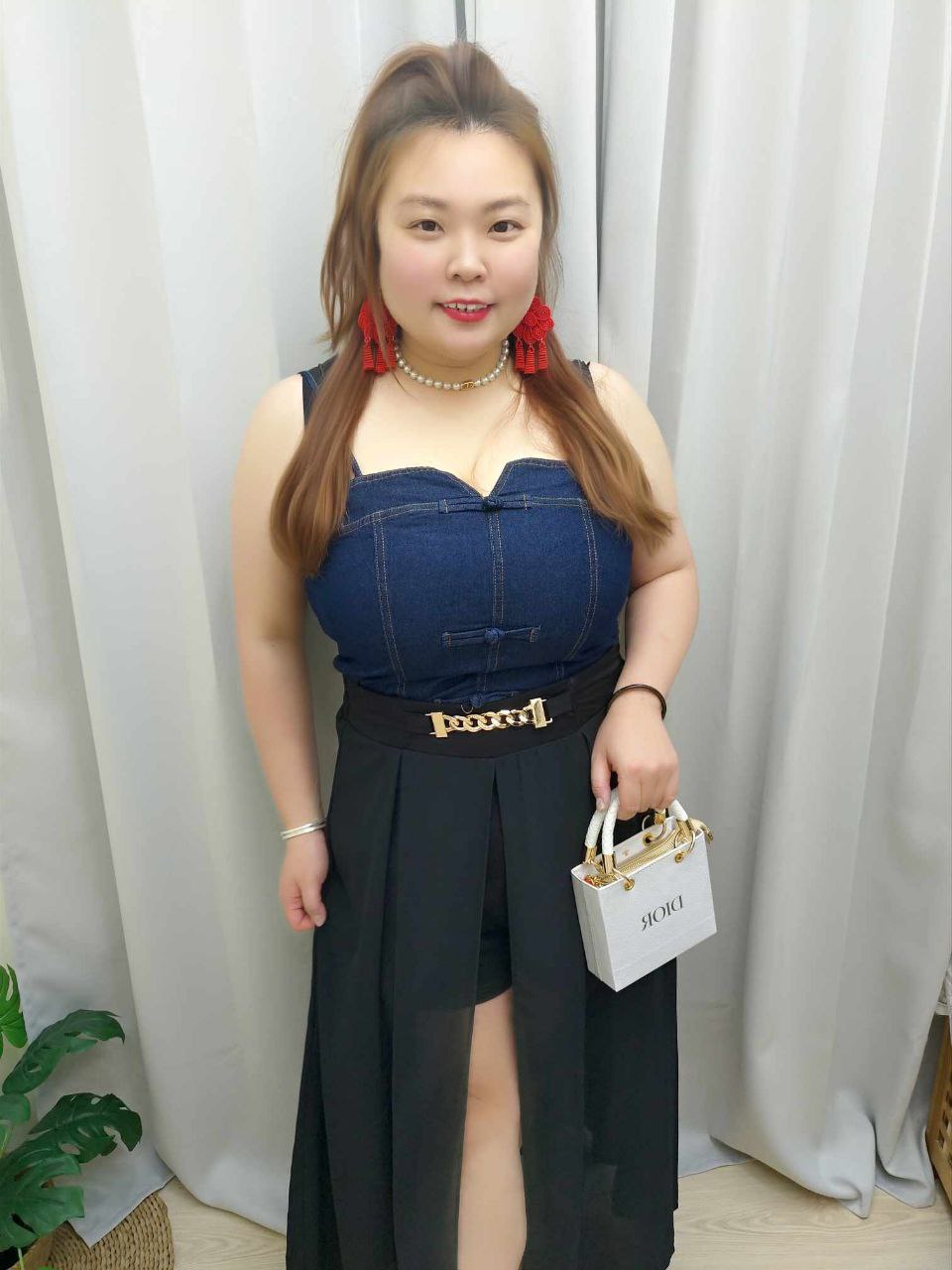 TW#5832 牛仔中国结设计可调吊带背心