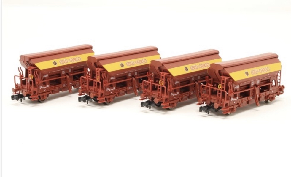 Fleischmann #851102 N-scale 4 piece self-unloading hopper wagon set EBW Cargo Ep V NEW