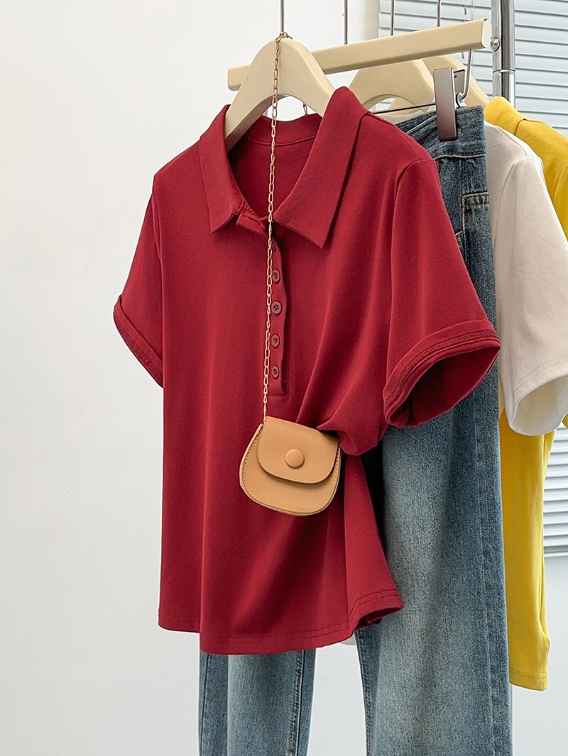 B163(6506) 韩版爆款气质半钮POLO翻领百搭6色上衣