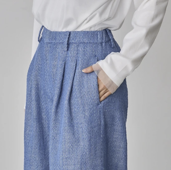 丹寧風人字紋褶褲 - 2026 流行穿搭  女士長褲 春夏時尚穿搭 柔軟舒適 成人休閒 日常穿搭 易於配搭 日本直送   #JP-I-260032