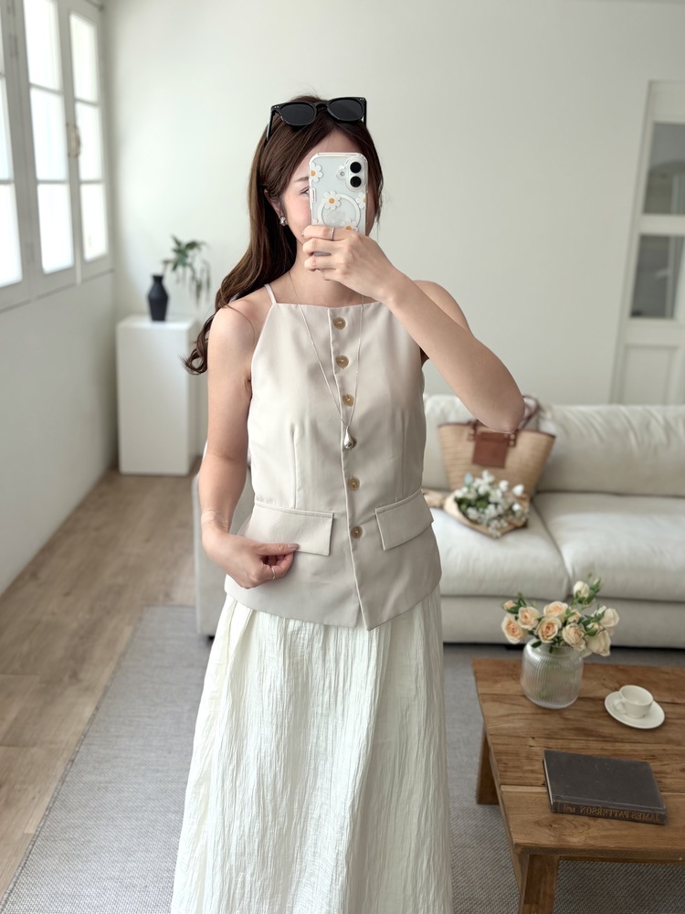 French Muse Vest Dress (Beige)