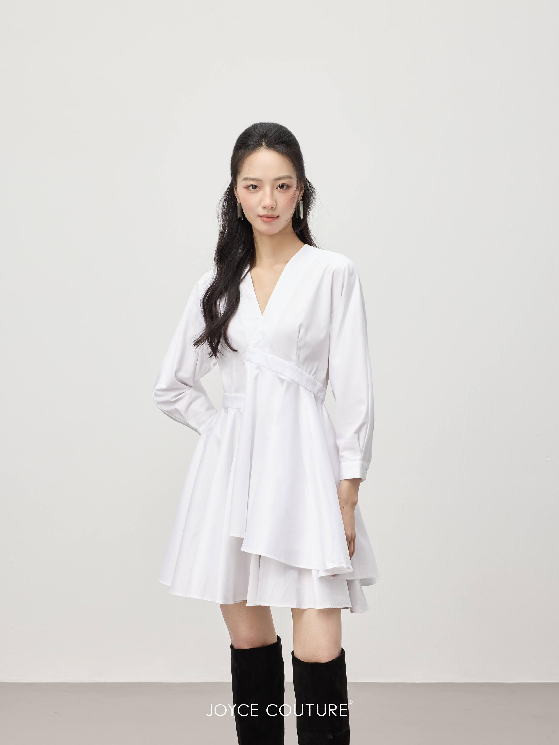 独家V领长袖连身裙 D0358