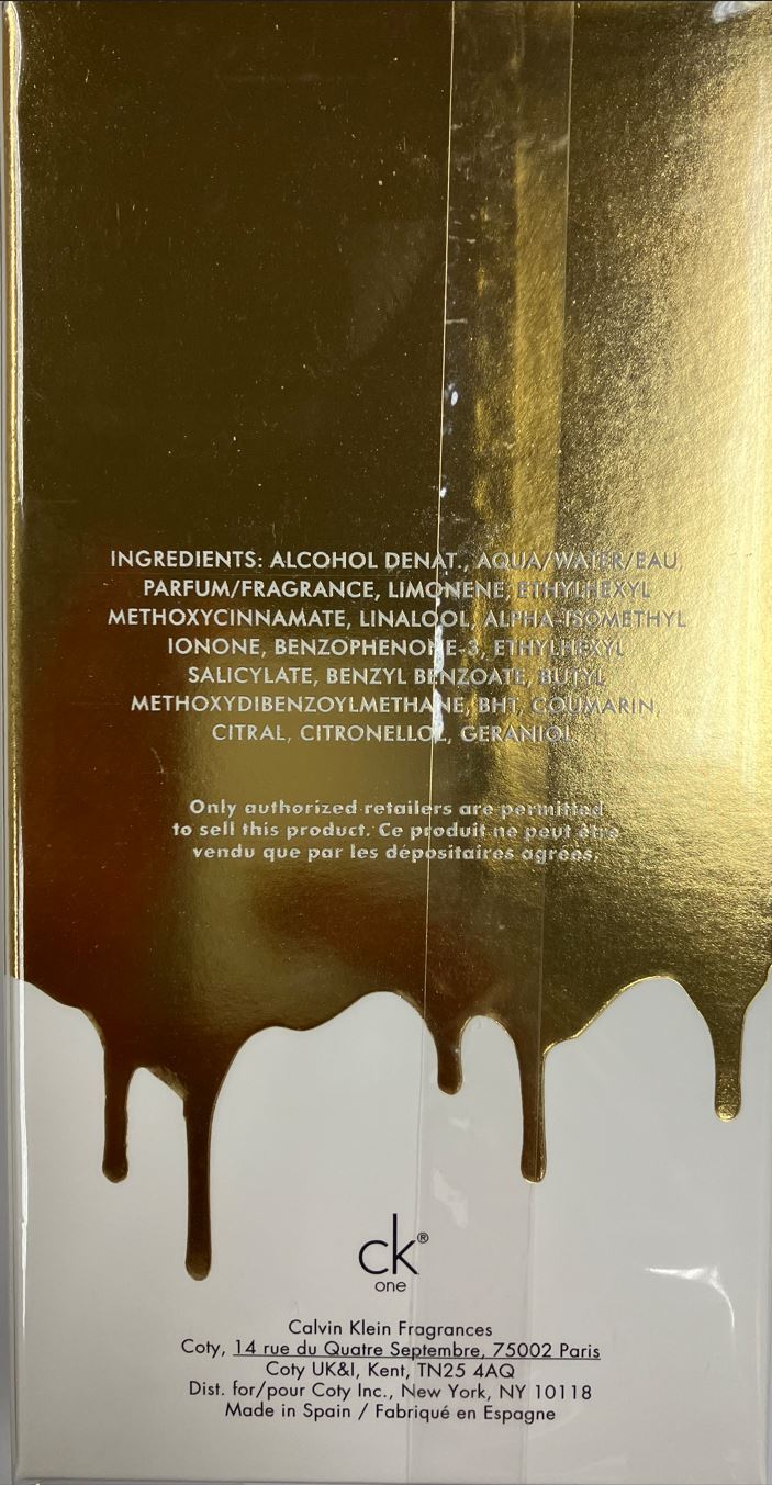 Calvin Klein CK ONE GOLD EDT  黃金限量版中性淡香水 FG00026