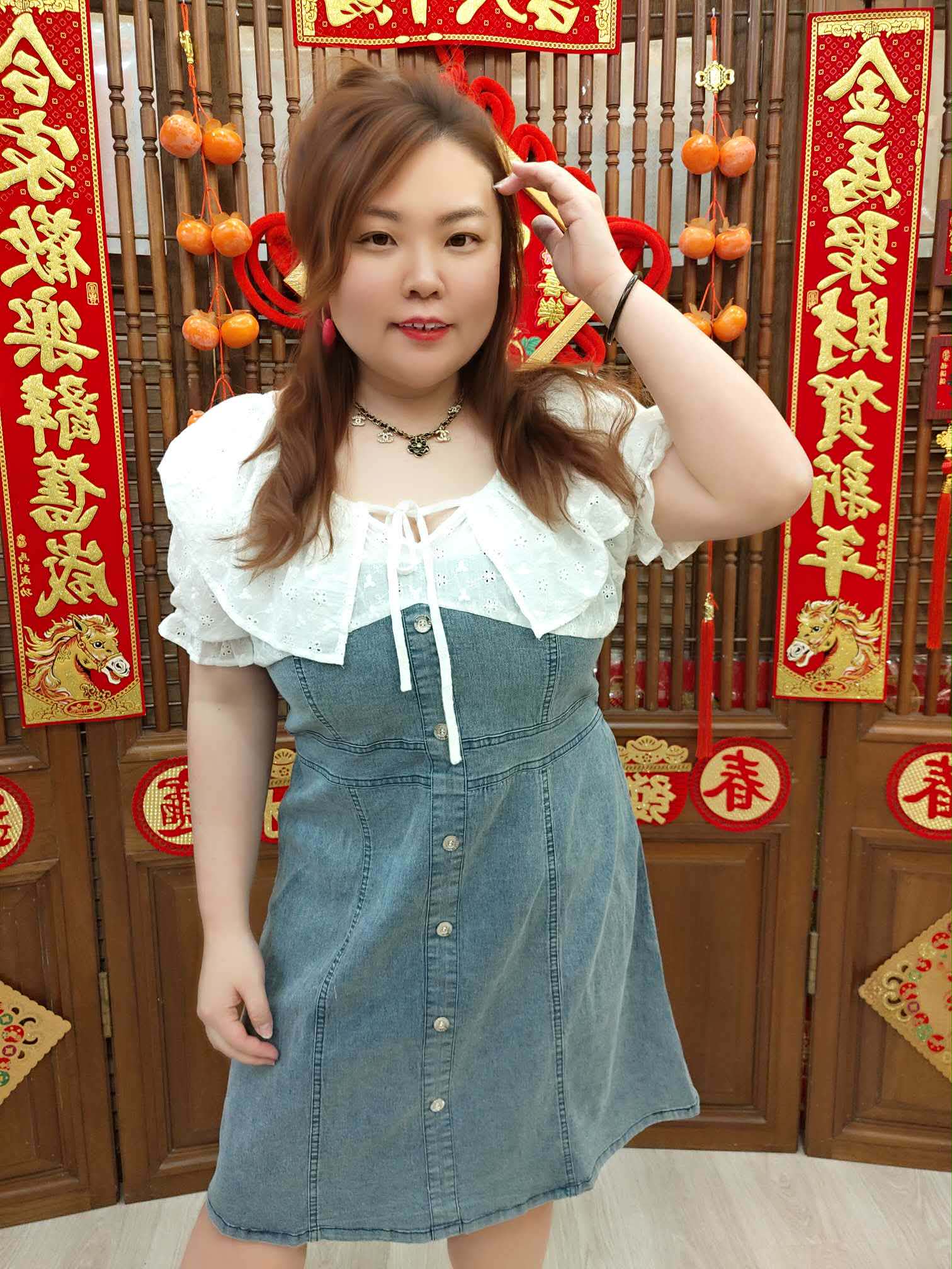 NJL07 TW#5202 印花拼接牛仔连衣裙