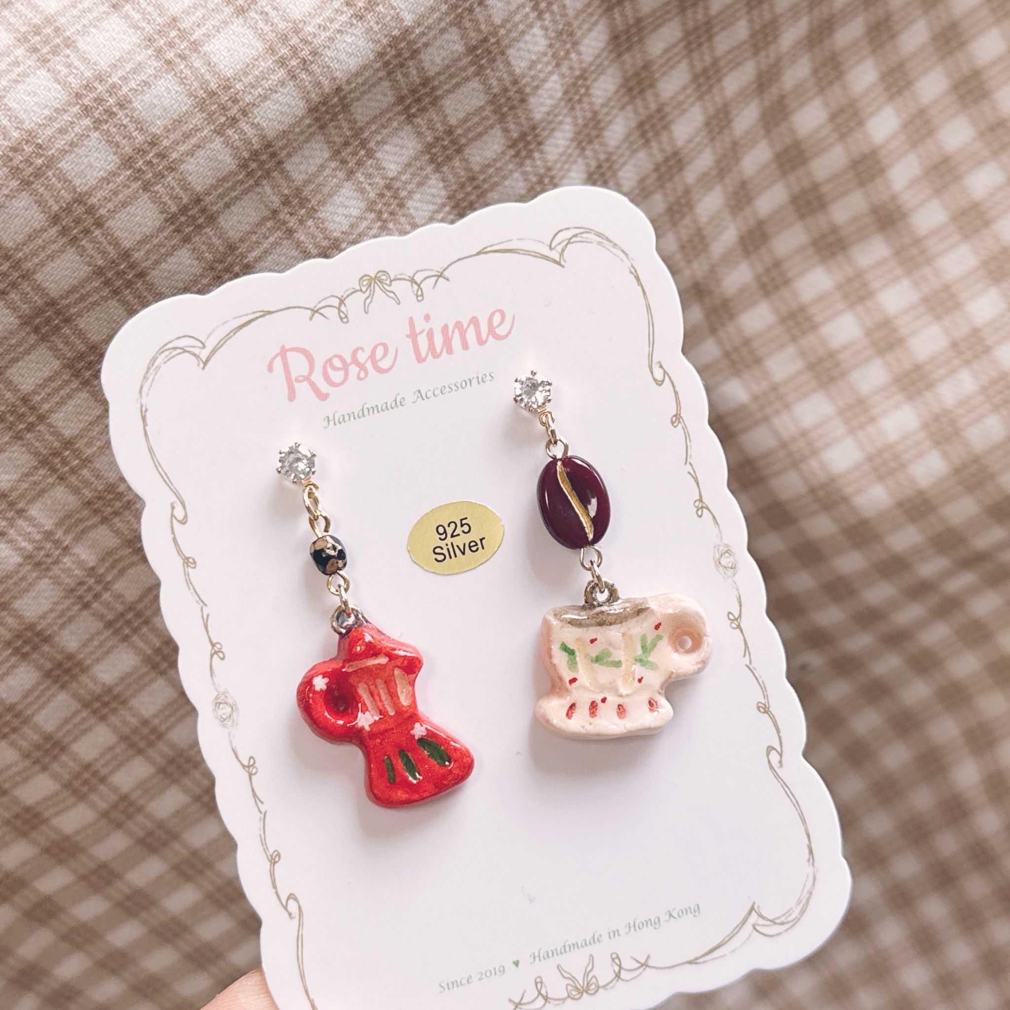 手繪復古咖啡壺咖啡杯耳環