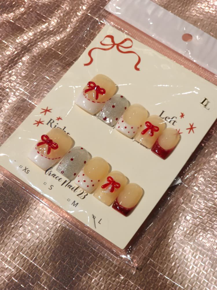 Blush Ribbon Handcrafted Press-On Nails
