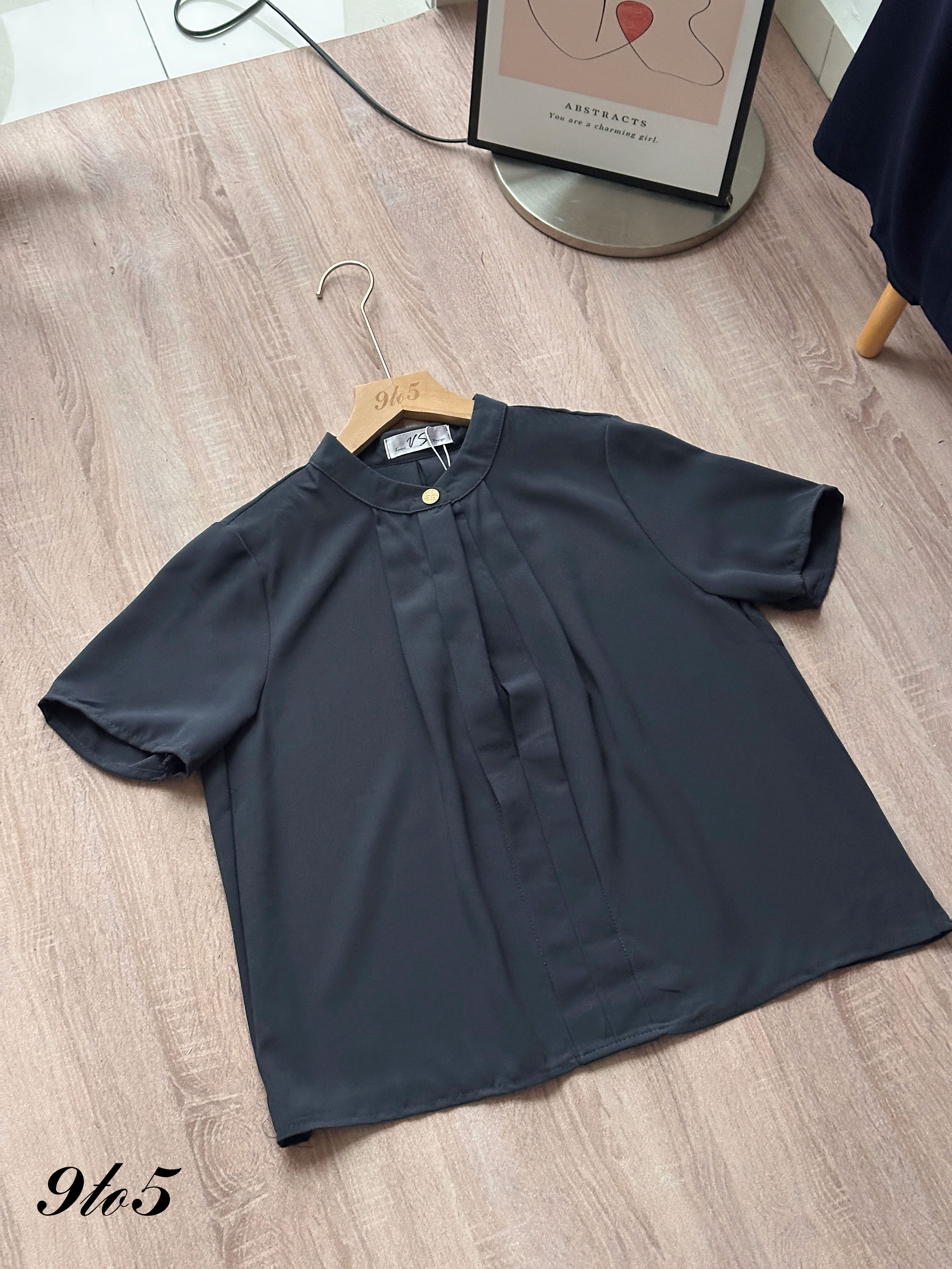 T4439 Short Sleeve Stand Collar Blouse - 3 Colors 