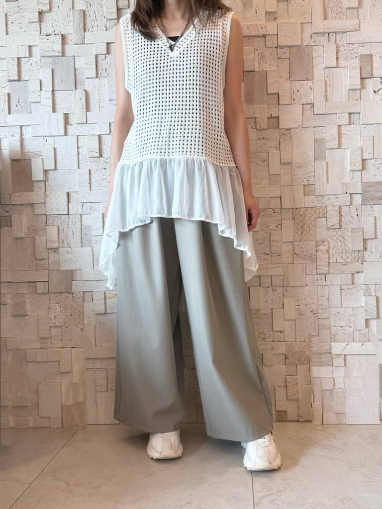 #2096 針織拼薄紗背心☁️