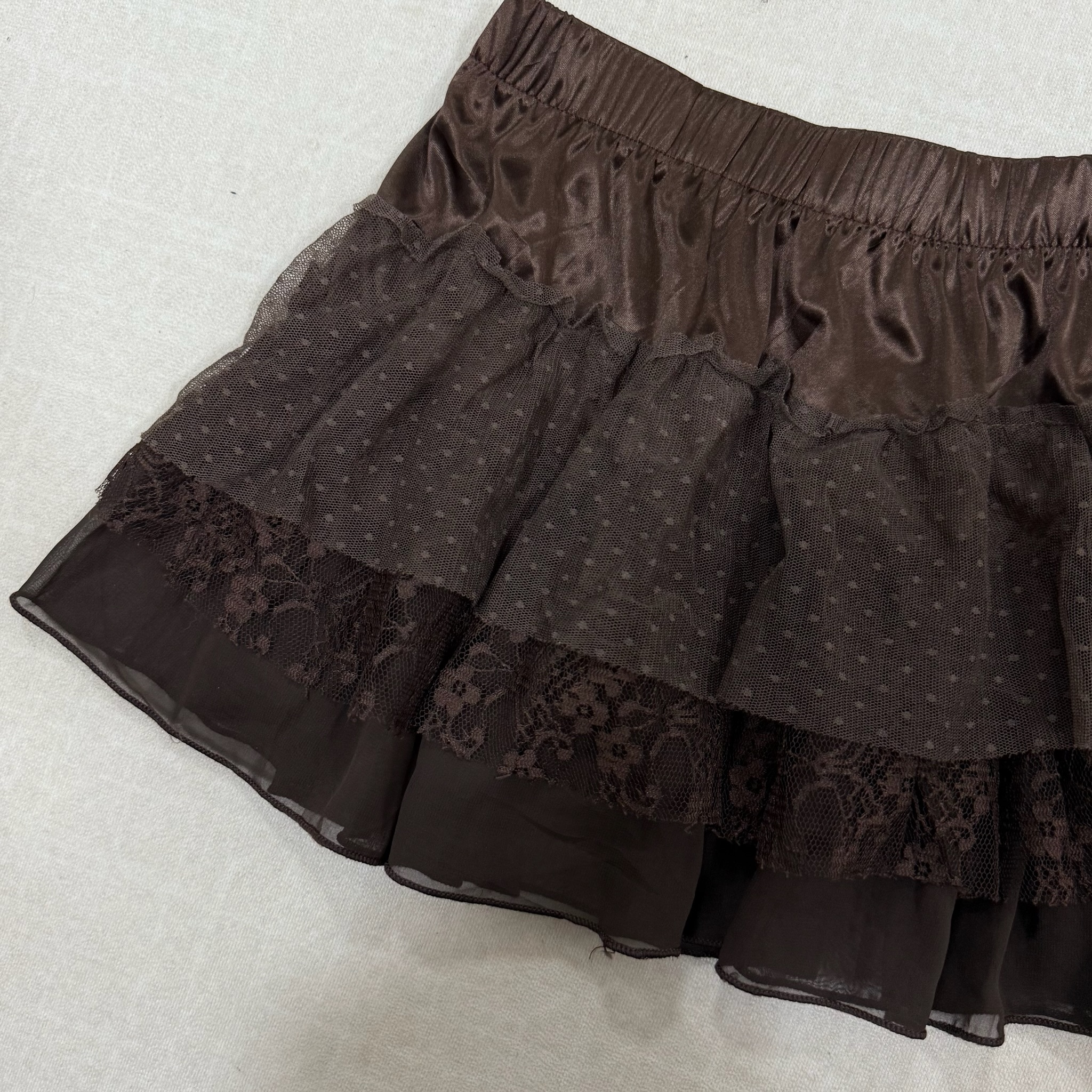 Brown Lace Tiered Mini Skirt