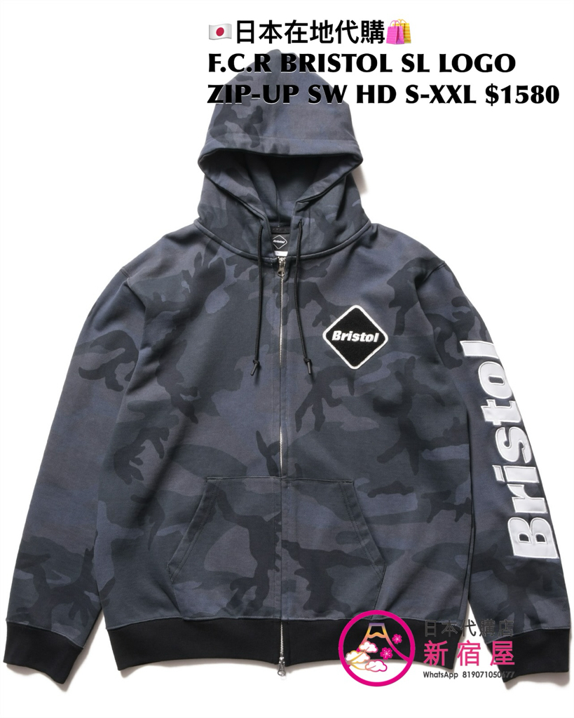 F.C.REAL BRISTOL SLEEVE LOGO ZIP-UP SWEAT HOODIE 