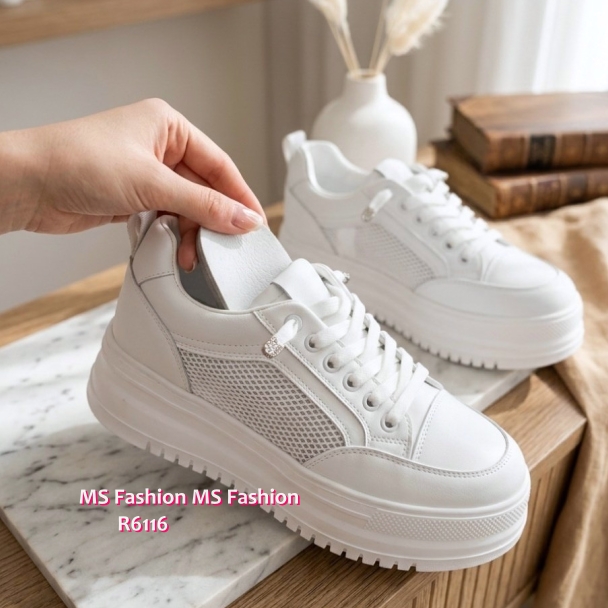 R6116 韓國🇰🇷真皮厚底拼網料sneakers