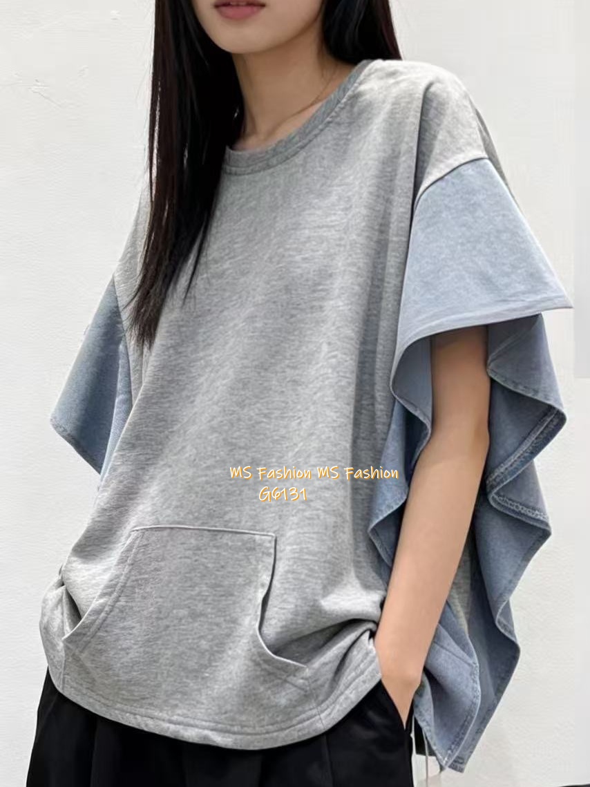 G6131 韓國🇰🇷拼牛仔ruffle top