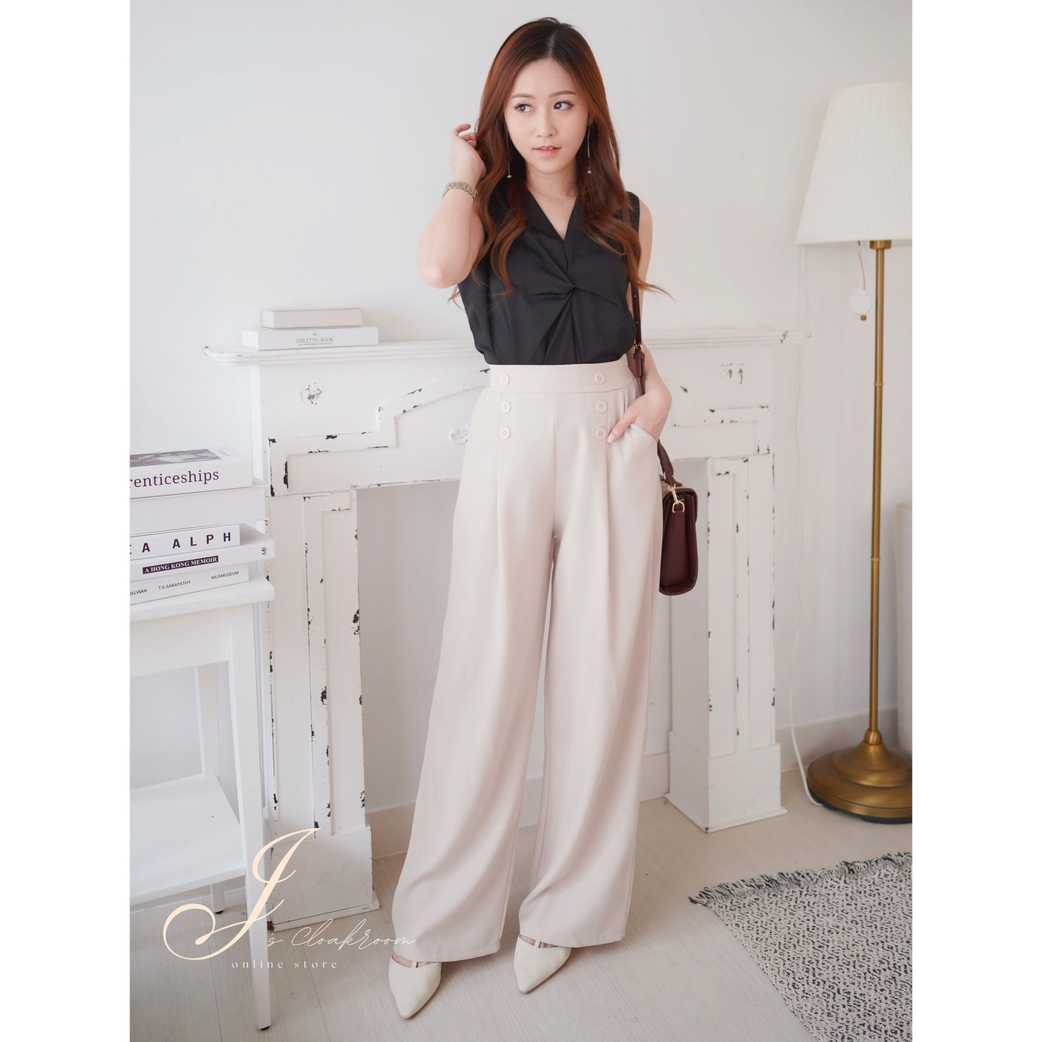 百搭知性の選💮排鈕闊腳長褲(KR)杏色310737