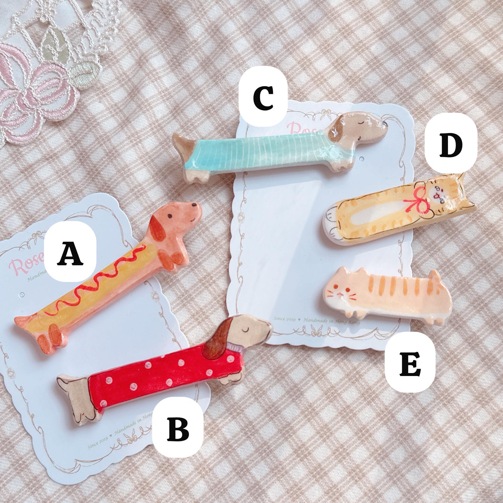 手繪長狗狗/短貓貓 髮夾