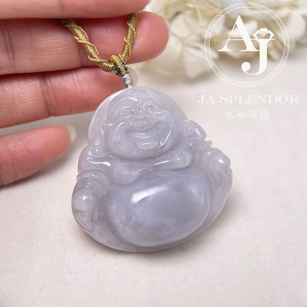JN-1476 天然翡翠A玉 冰糯紫藍笑口常開大肚佛公吊墜