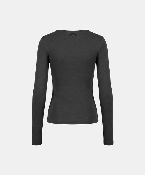 BS Cotton Jersey Fitted Henley Neck Long Sleeve T-Shirt - Charcoal