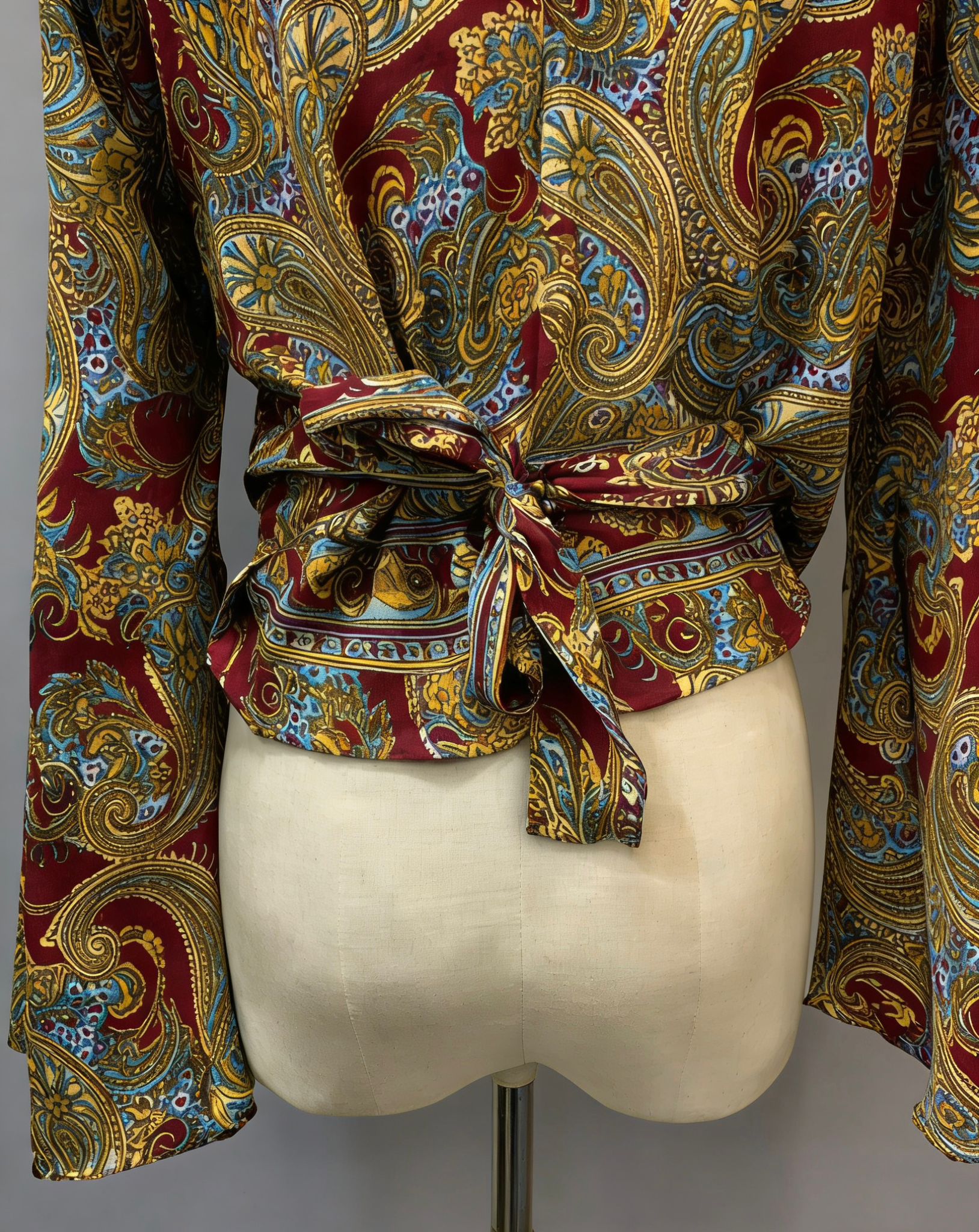 復古印花綁帶上衣