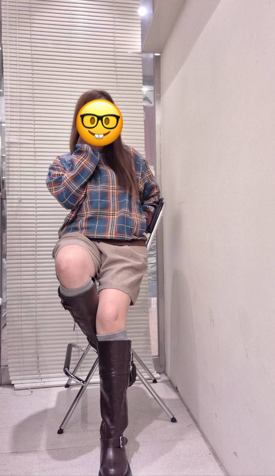 PW YE 立體絲絨車線格仔top