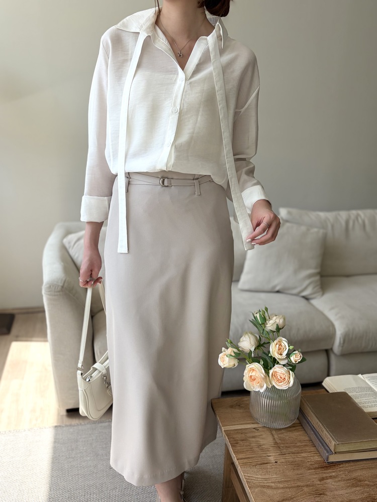 Colette Layered Belted Skirt (Light Beige)