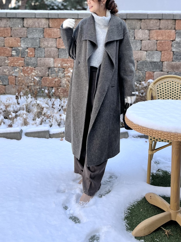 [70% Wool] Parisian Belted Wool Coat (Dark Grey)