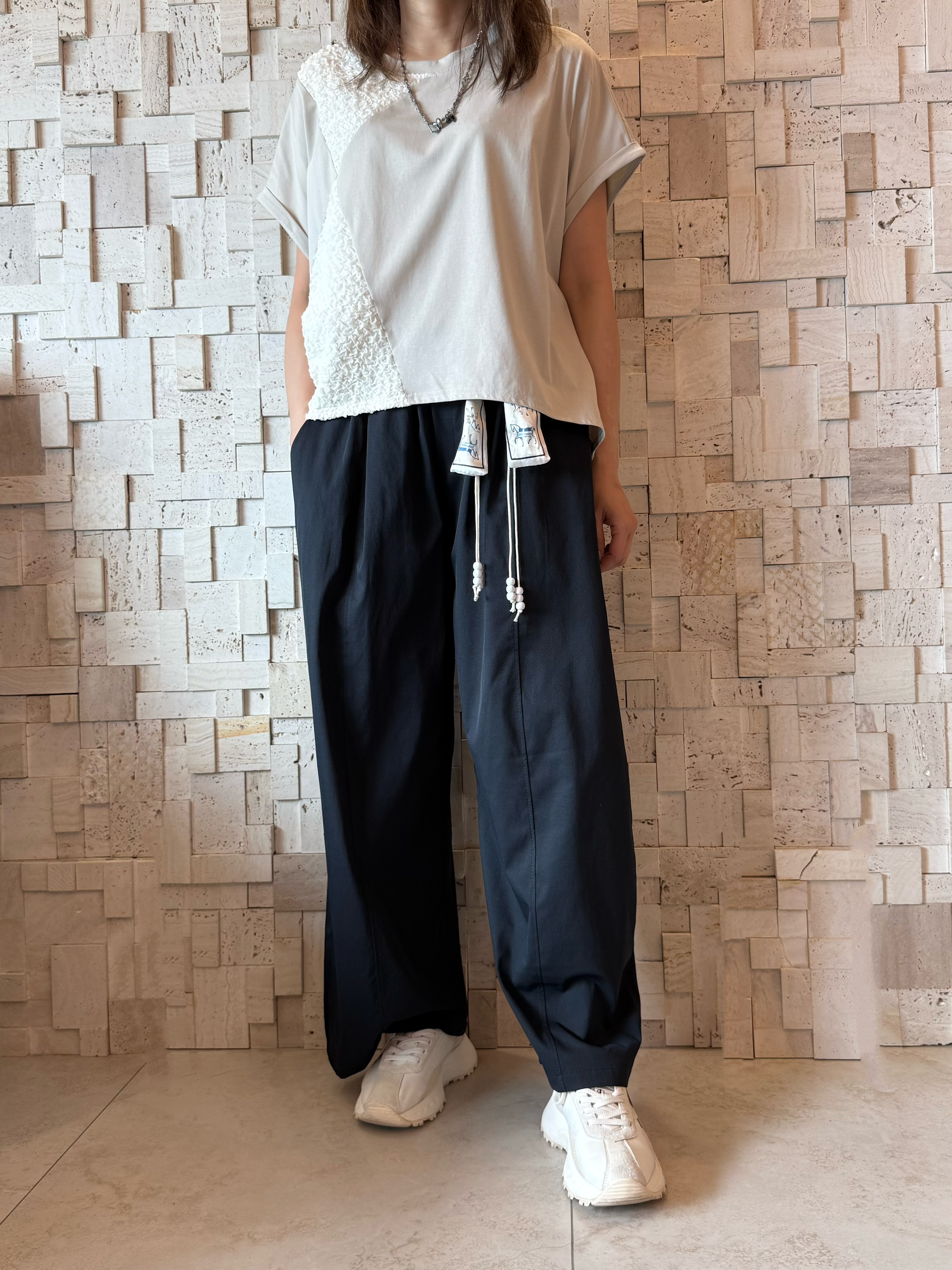 #2092 棉拼皺紋布拼接Top✨