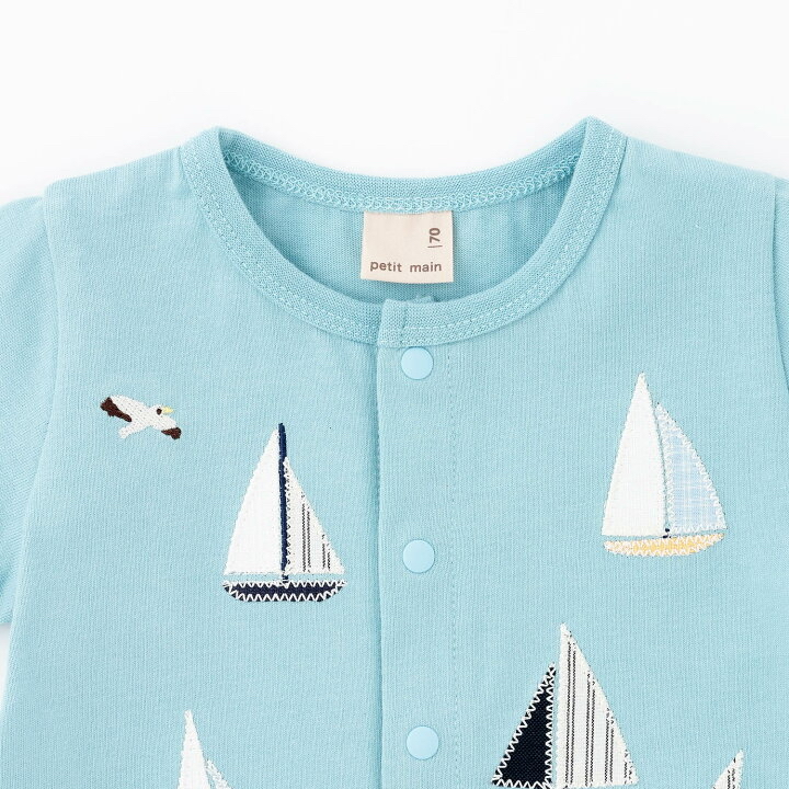 🇯🇵預訂 日本直送🇯🇵Petit Main兩色車車帆船刺繡貼花短袖連身服