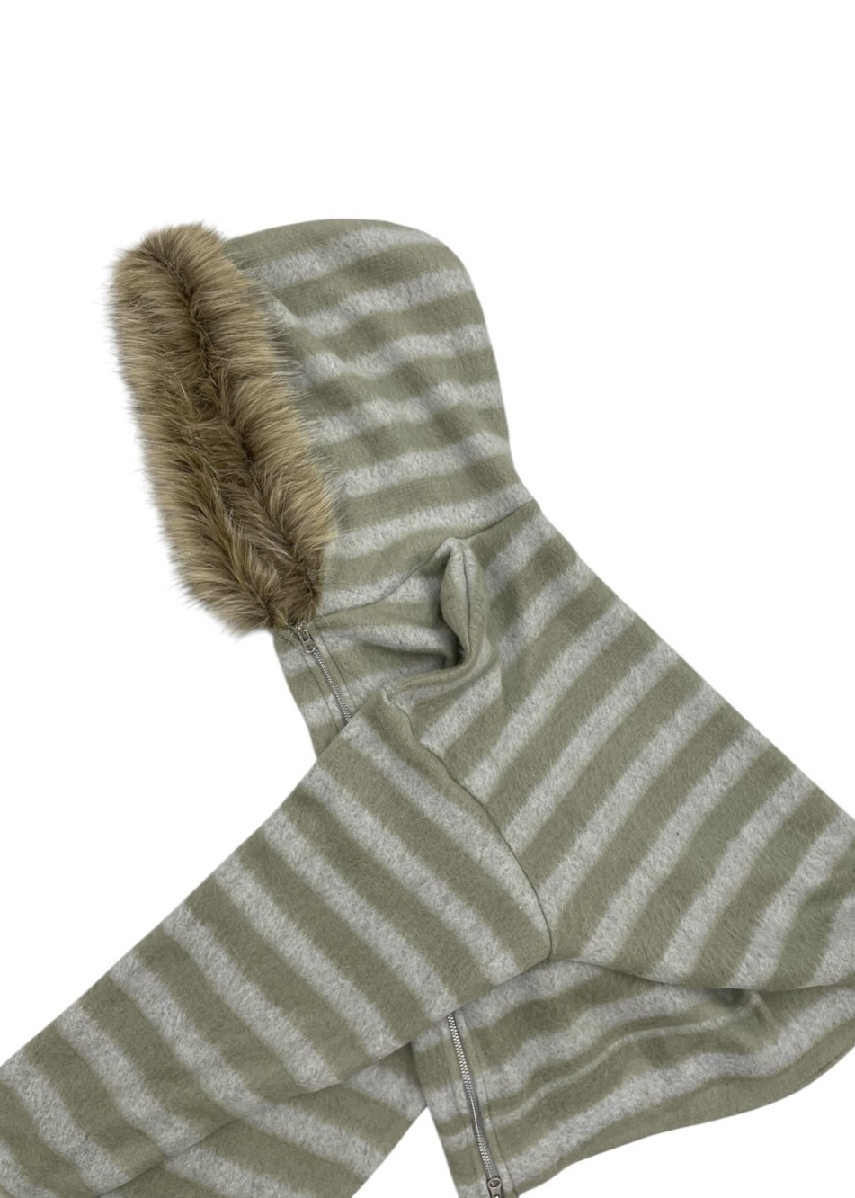 Striped Faux Fur Zip Hoodie(Unisex)