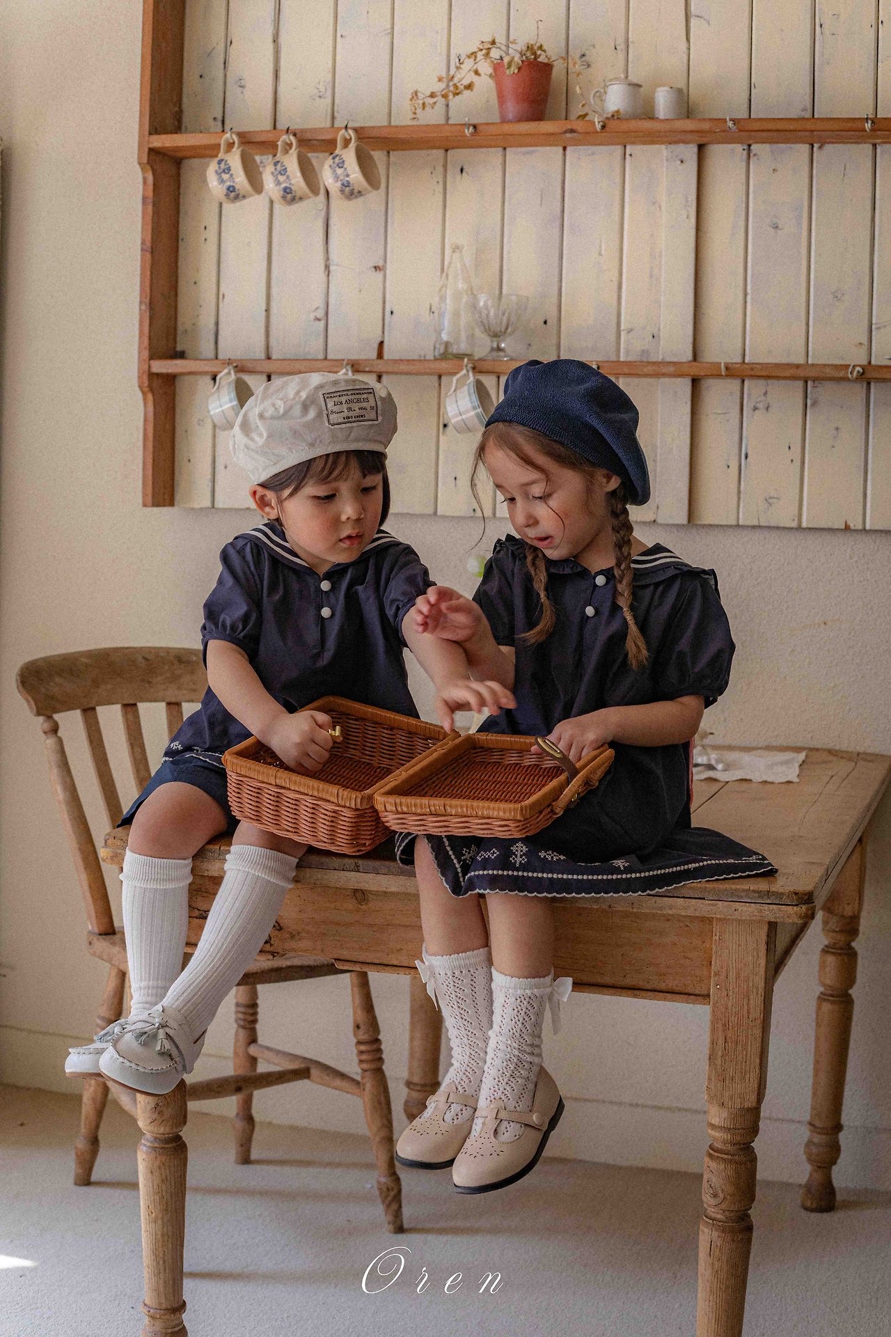 ☀️預訂 韓國直送☀️🇰🇷Oren Marinette兩色海洋風水手領刺繡短袖包屁衣/連身裙/上下套裝